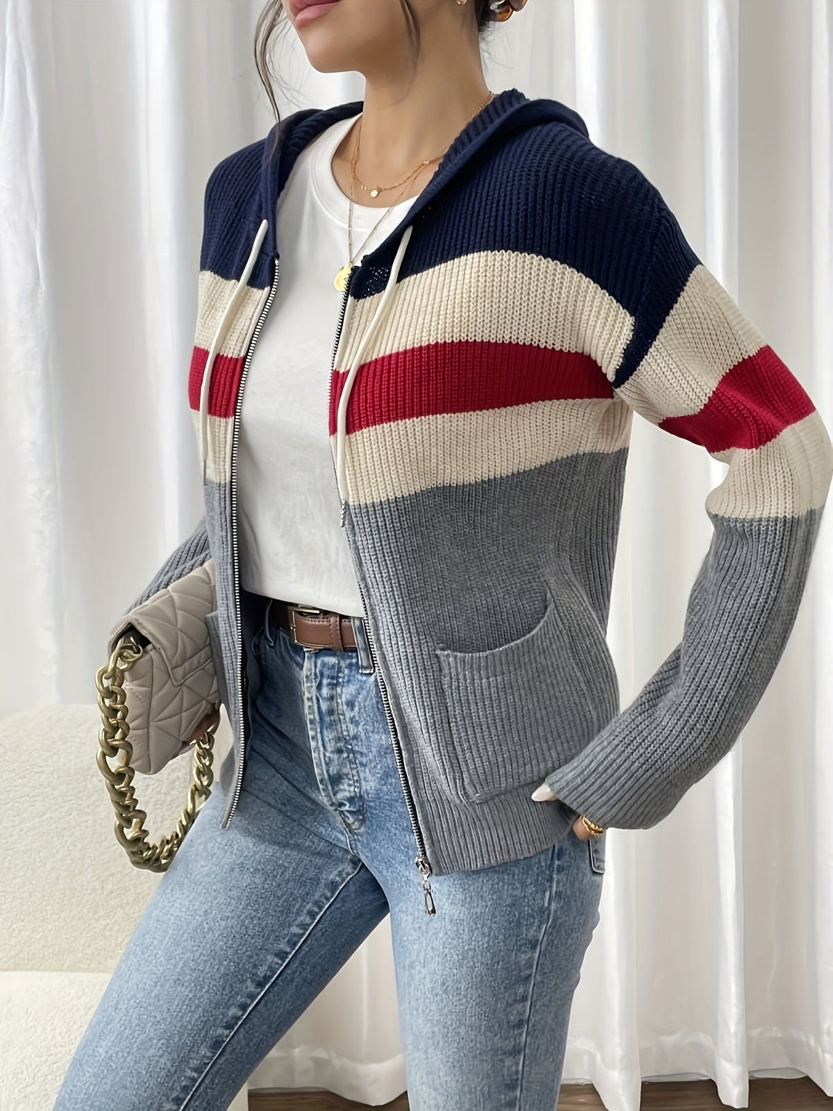 Susannah | Colour-Block Hooded Zip Cardigan Image