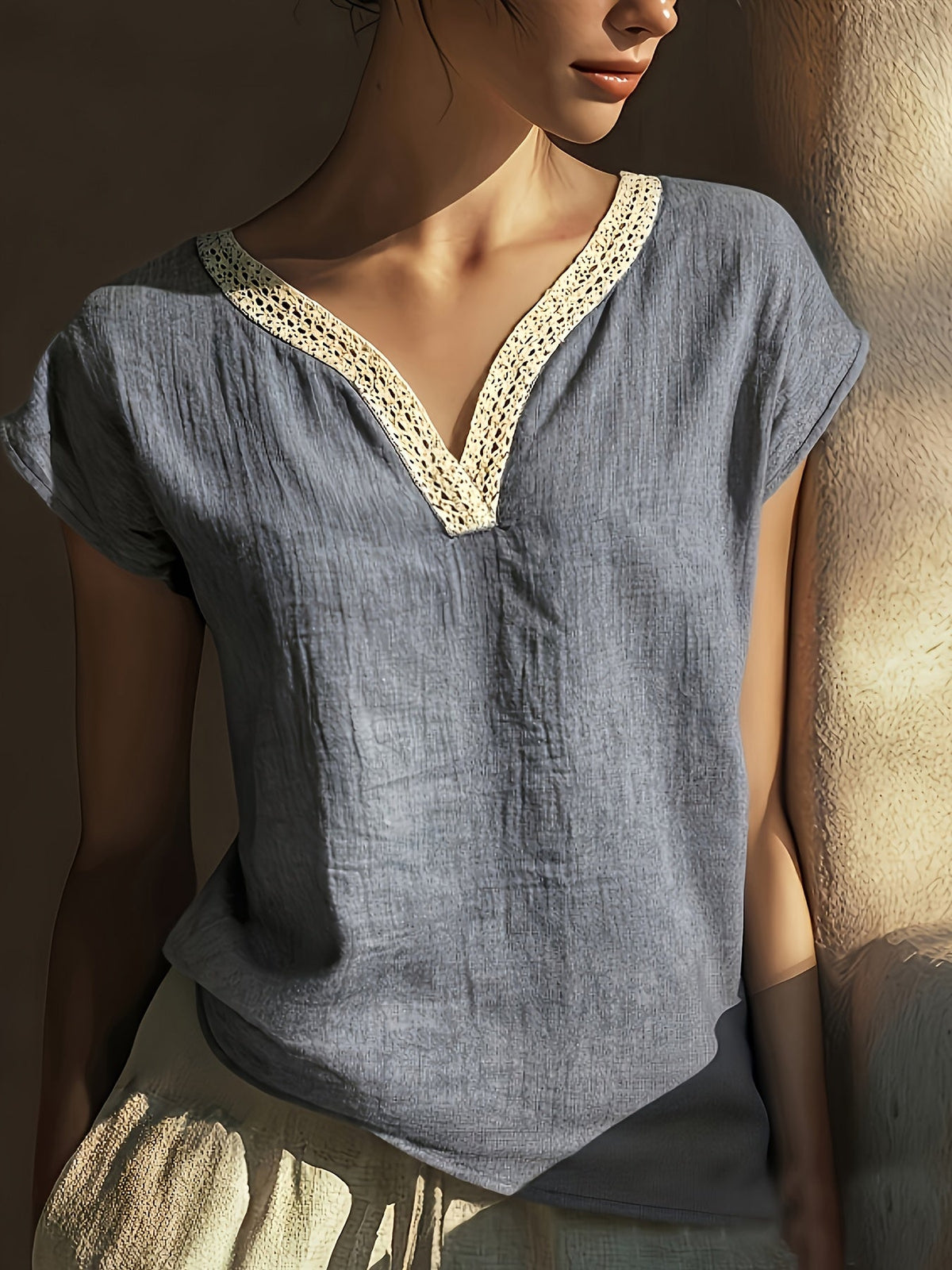 Bonnie | Lace-Trim V-Neck Top Image
