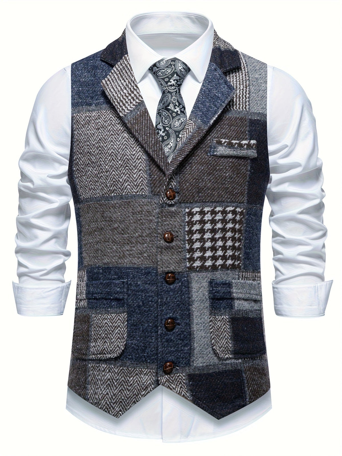 Trevor | Patchwork Vest with Herringbone Pattern Image