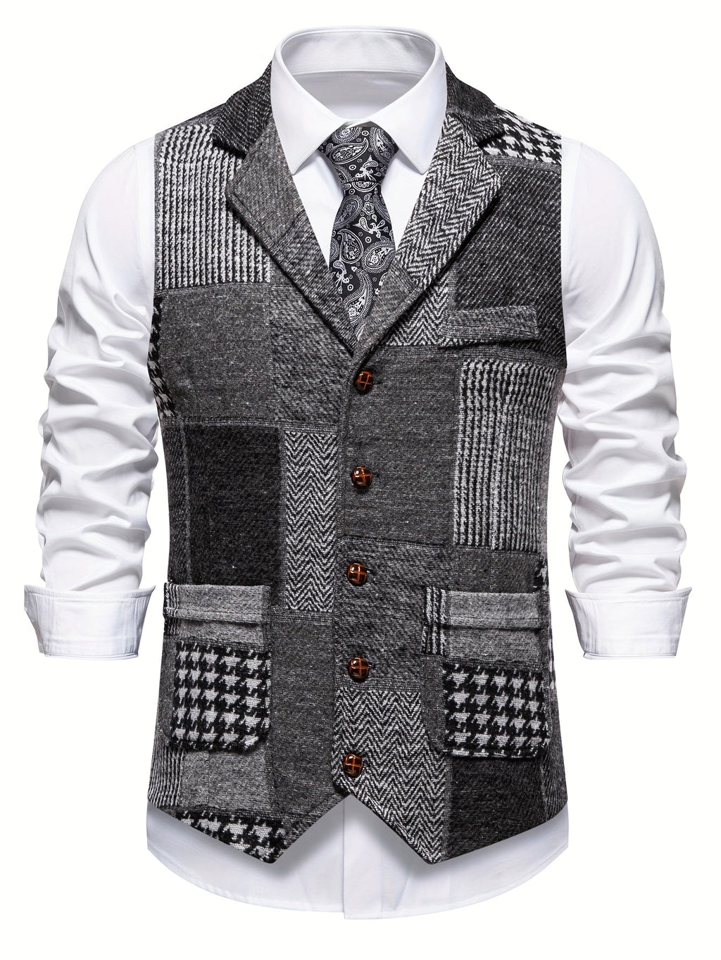Trevor | Patchwork Vest with Herringbone Pattern