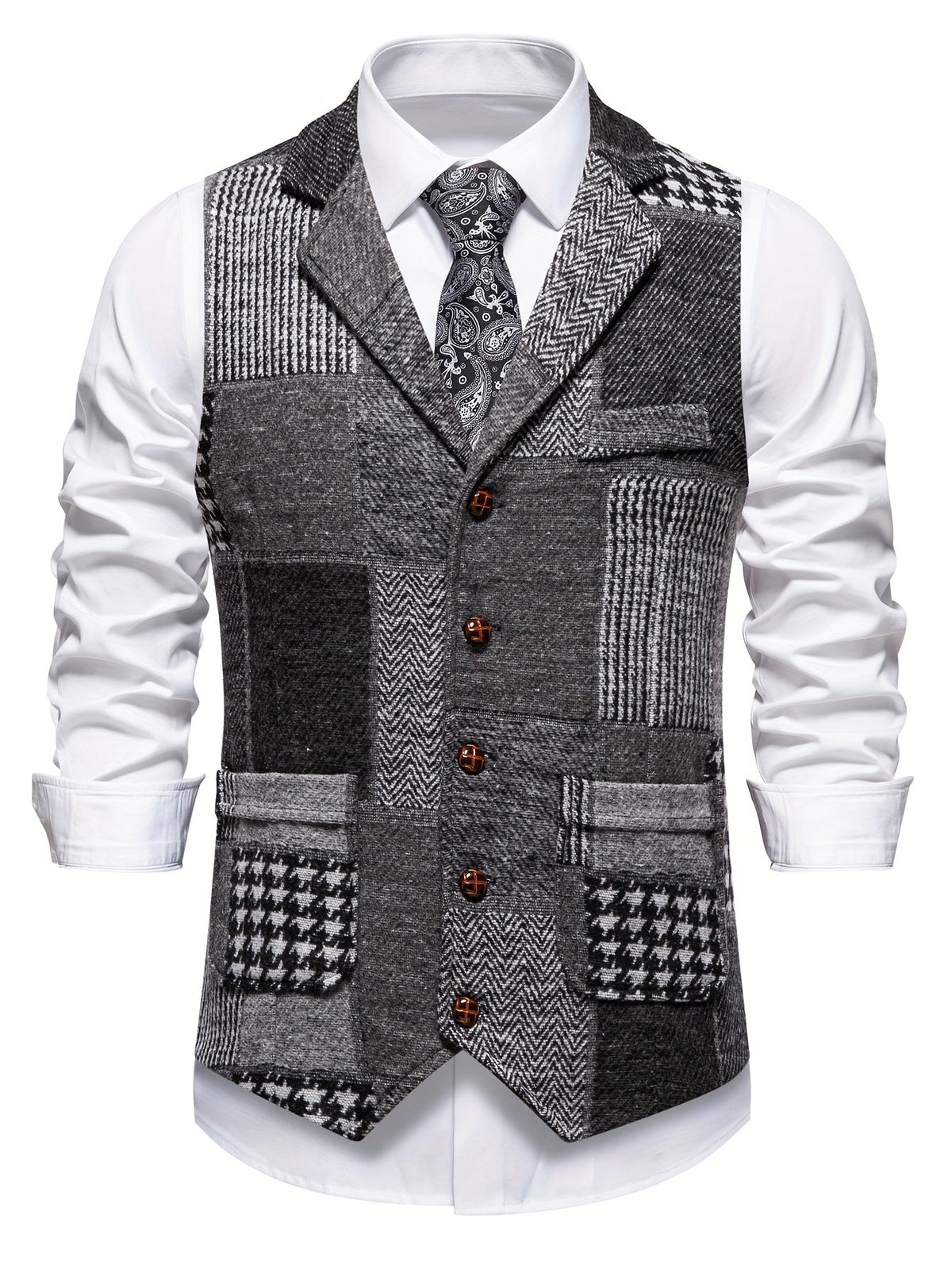 Trevor | Patchwork Vest with Herringbone Pattern Image