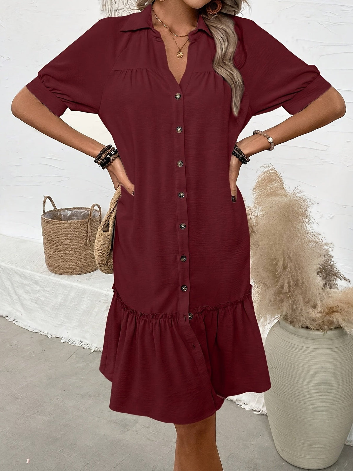 Maevelle | Buttoned Boho Midi Dress