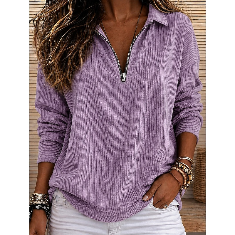 Genevra | Ribbed Quarter-Zip Pullover Top Image
