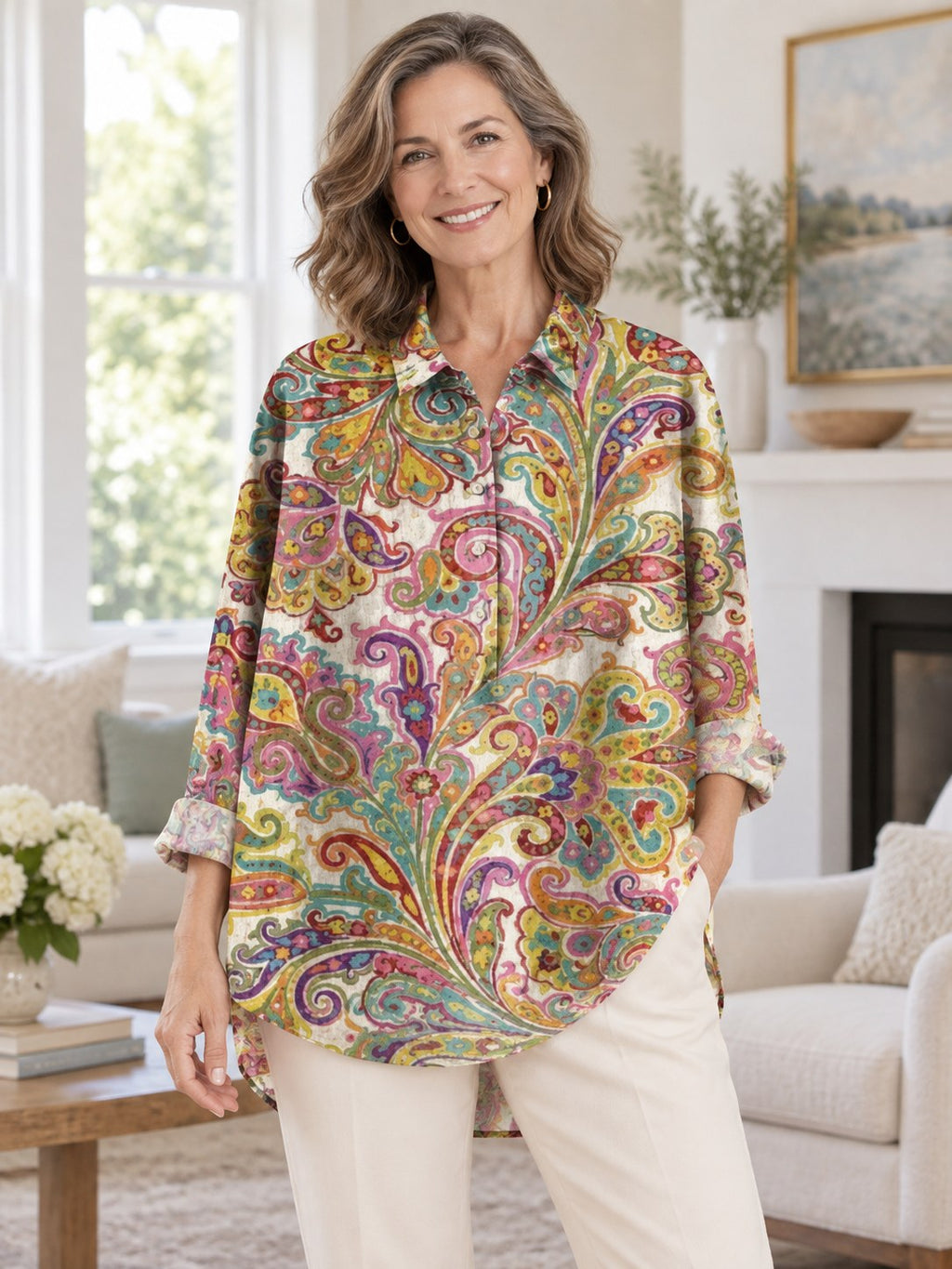 Felicia | Retro Collar Long Sleeve Blouse