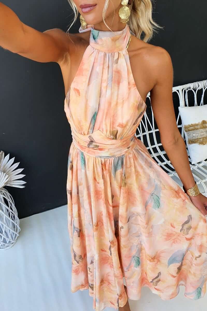 Alexandra | Elegant Close Neck Sleeveless Dress Image