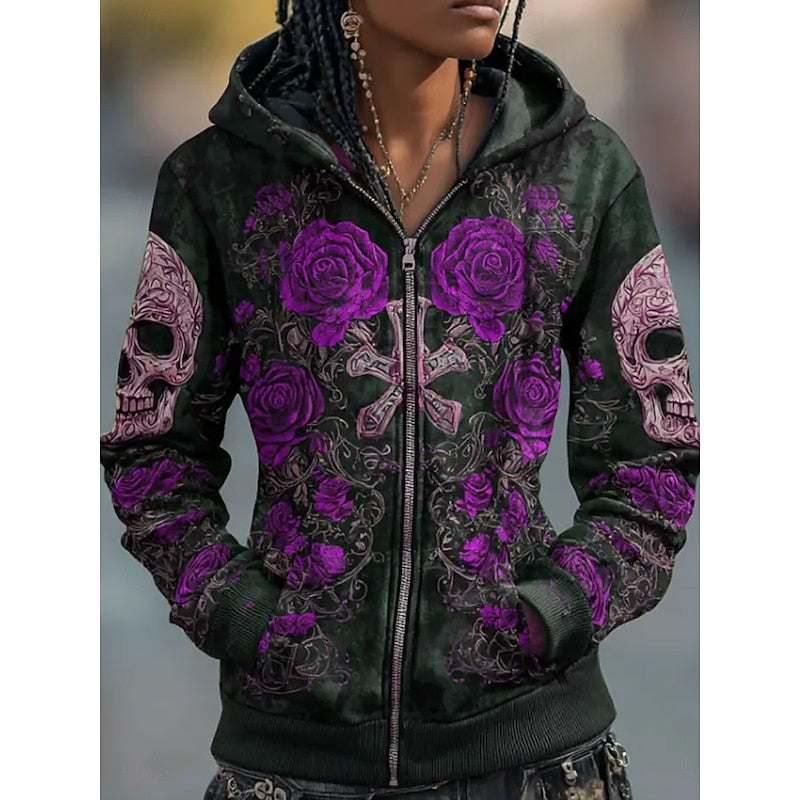 Willow | Skull & Rose Halloween Zip-Up Hoodie Image