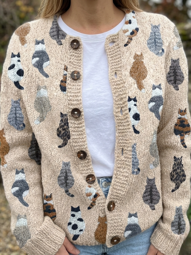 Teresa | Stylish Soft Cat Pattern Cardigan Image