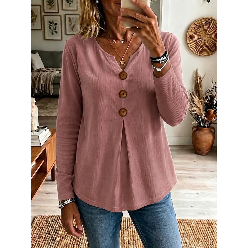 Katherine | Buttoned V-Neck Top Image