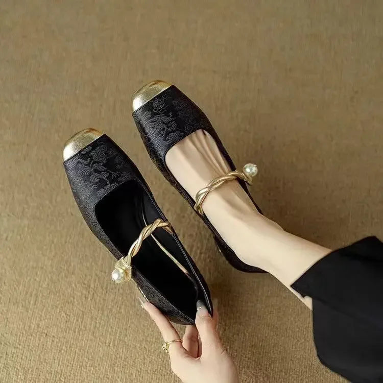 Camille | Vintage Braided Pearl Strap Shoes