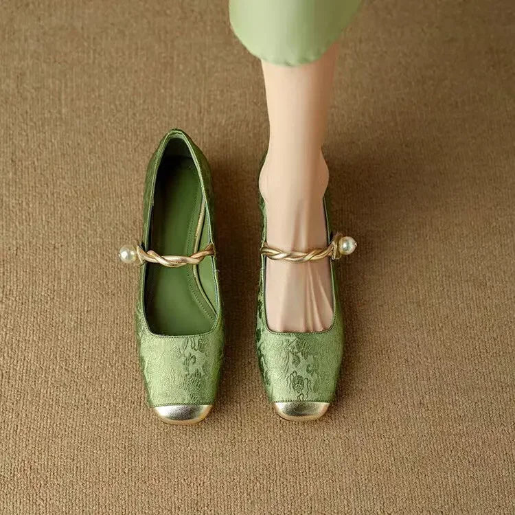 Camille | Vintage Braided Pearl Strap Shoes Image