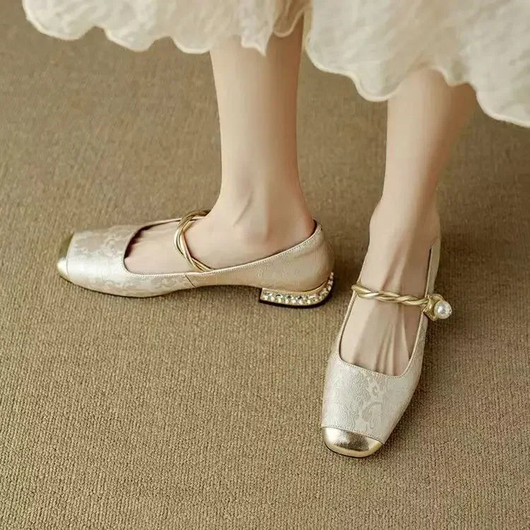 Camille | Vintage Braided Pearl Strap Shoes