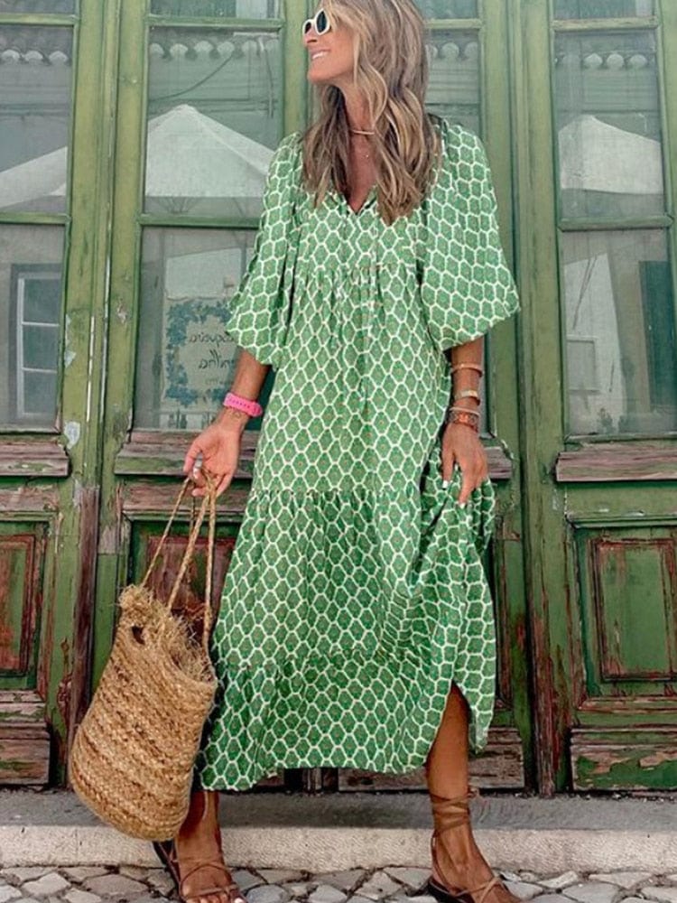 Arlette | Elegant Wide Sleeve V-Neck Dress Image