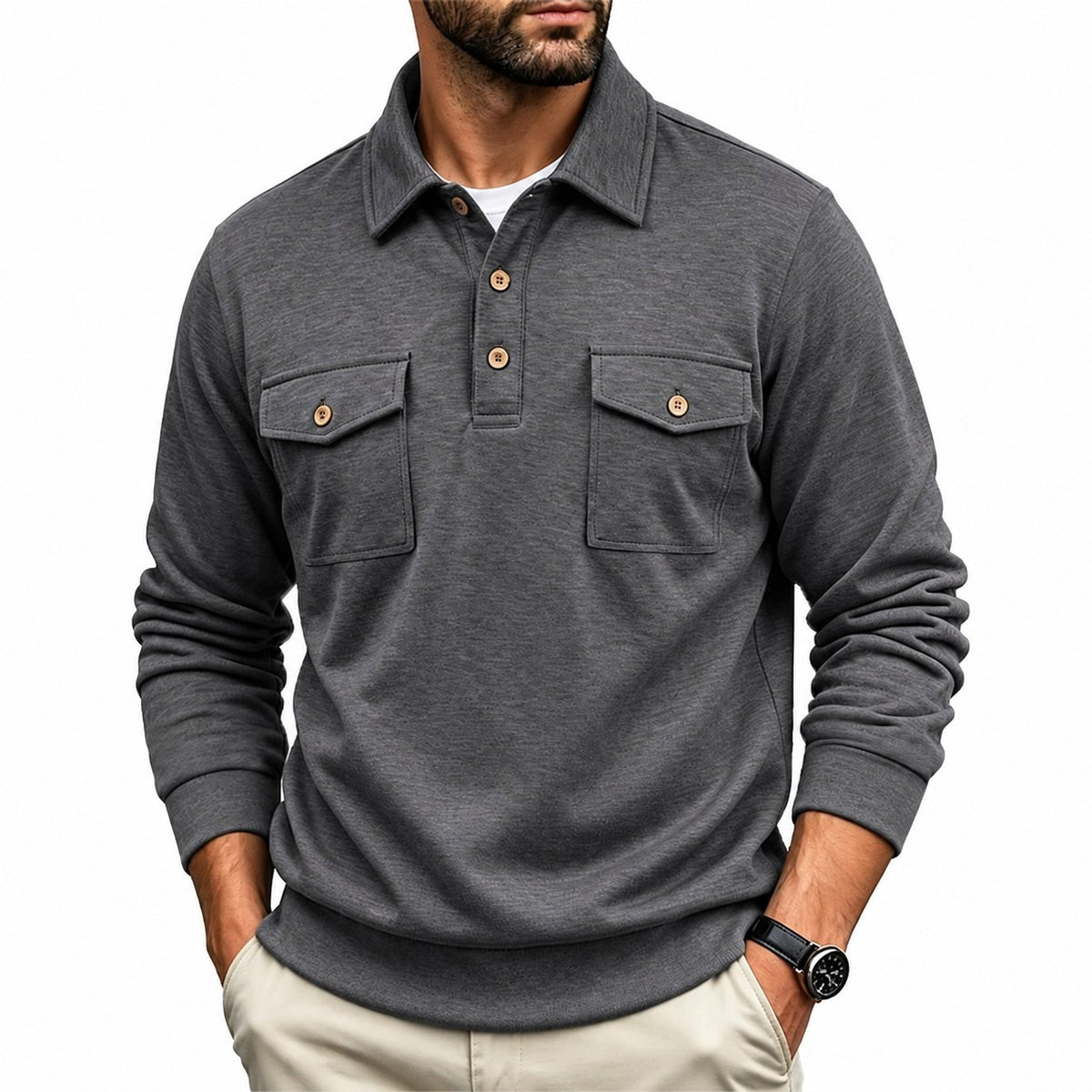 Harold | Refined Long-Sleeve Pocket Polo Shirt
