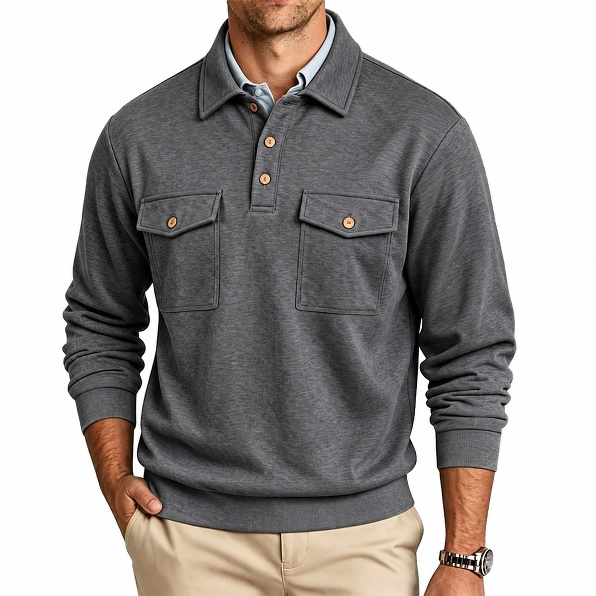 Harold | Refined Long-Sleeve Pocket Polo Shirt Image