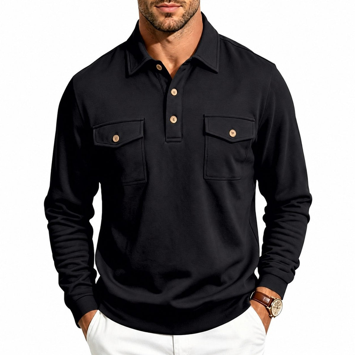 Harold | Refined Long-Sleeve Pocket Polo Shirt