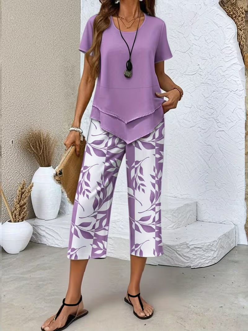 Summer | Casual Leaf Print Two Piece Set Image