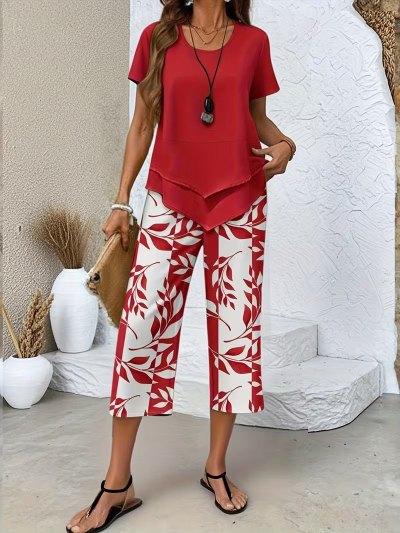 Summer | Casual Leaf Print Two Piece Set Image
