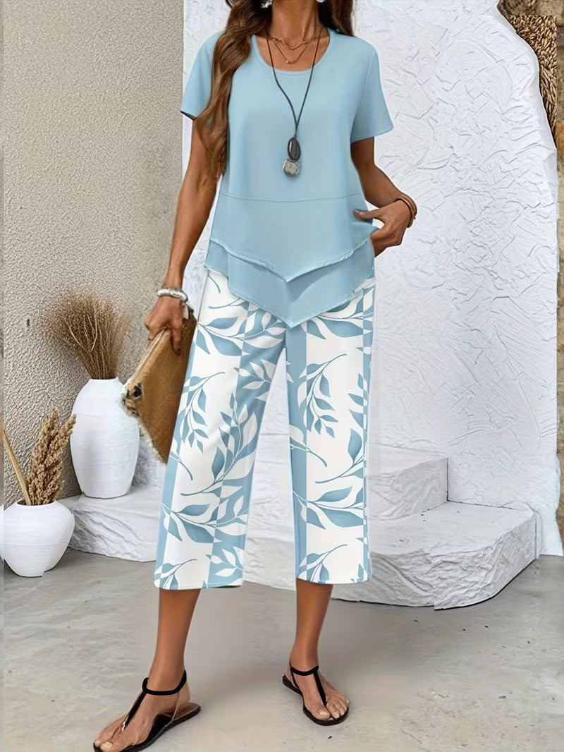 Summer | Casual Leaf Print Two Piece Set Image