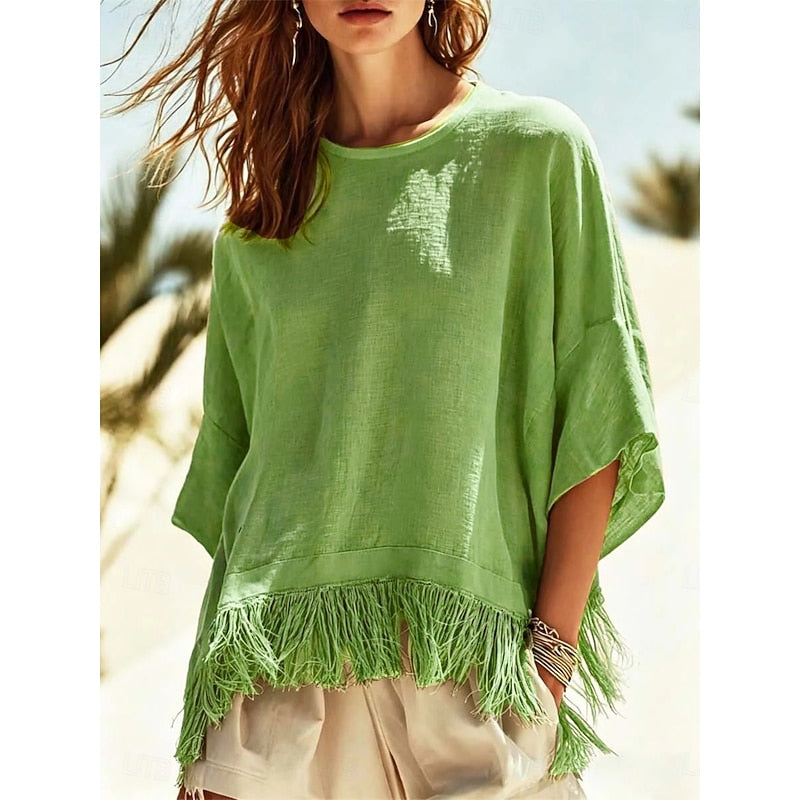 Vera | Fringe-Hem Relaxed Blouse Image
