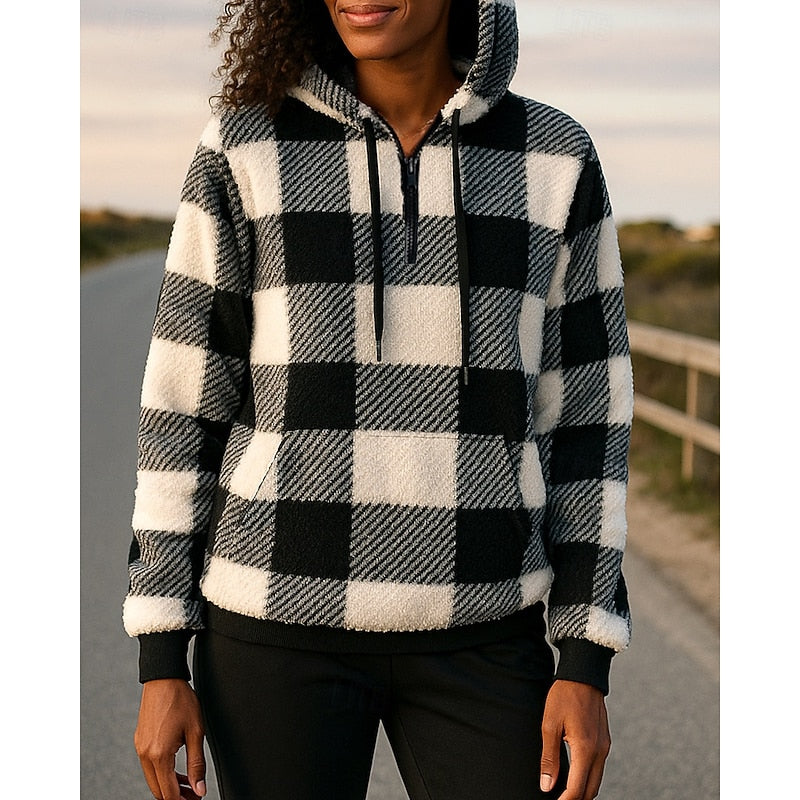 Colette | Cozy Quarter-Zip Checkered Hoodie Image