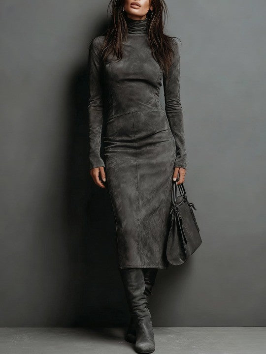 Mildred | Elegant Suede High Neck Dress Image