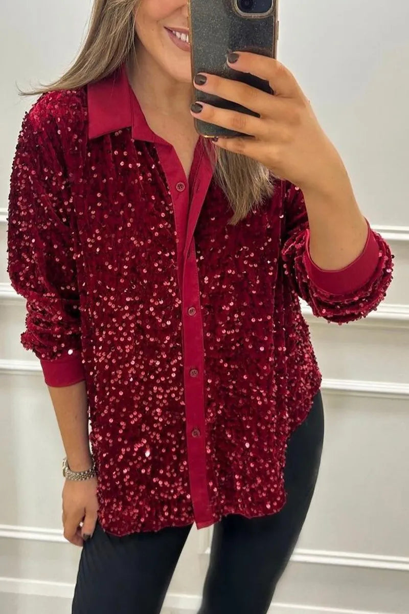 Claudine | Elegant Shimmer Collared Shirt Image