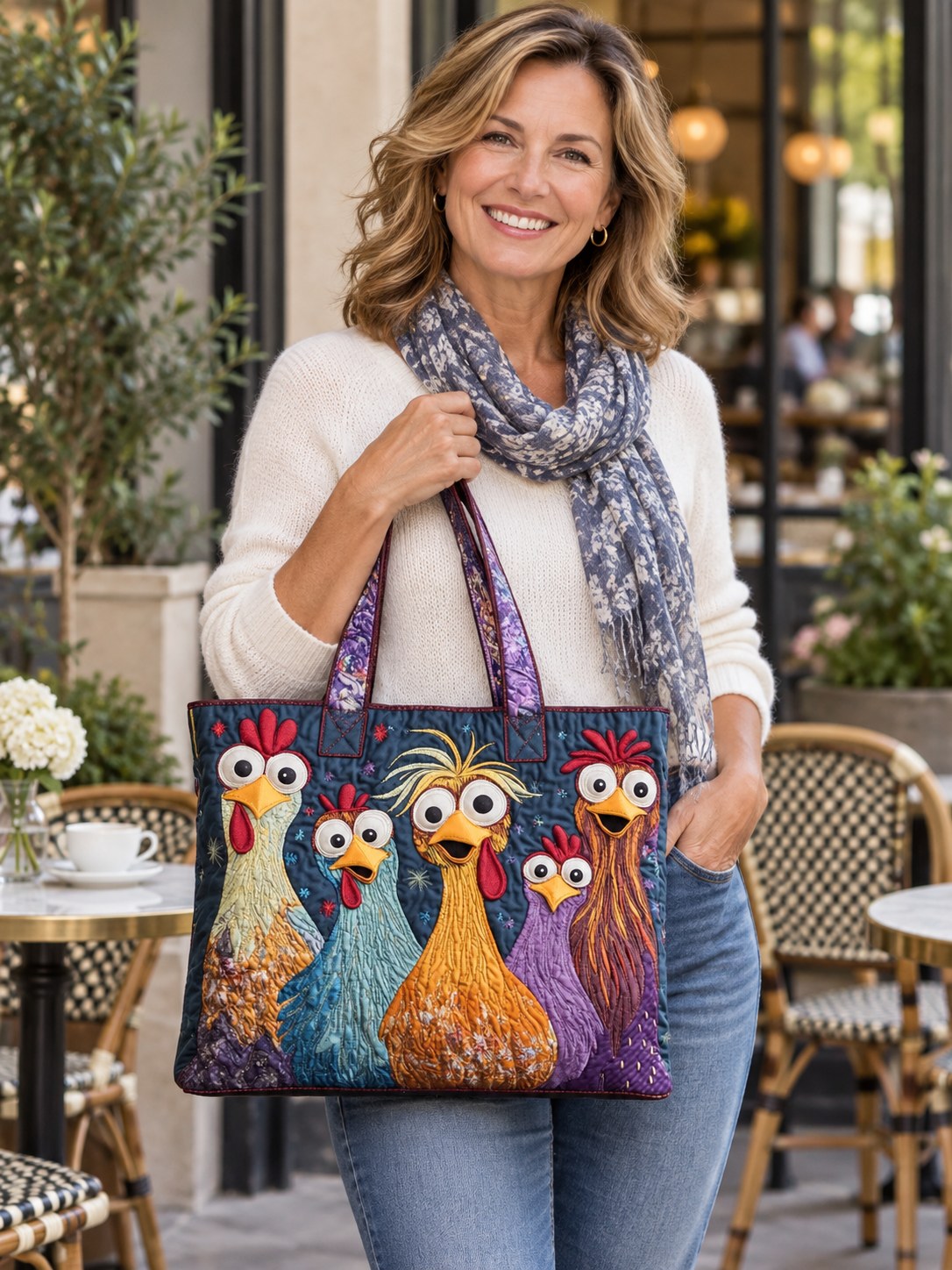 Louise | Multicolor Chicken Art Tote Bag