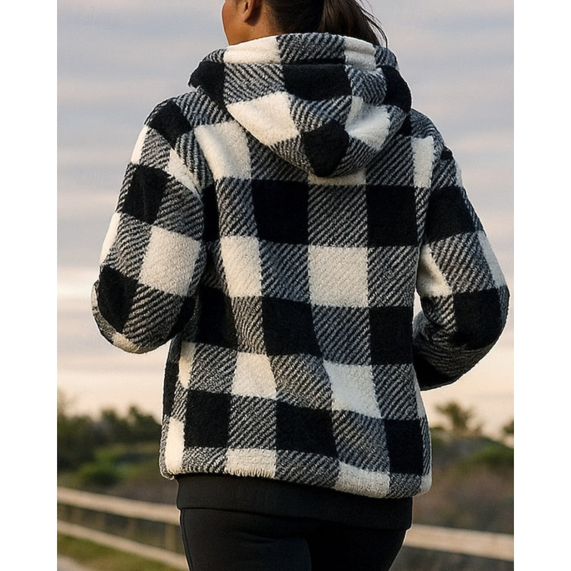 Colette | Cozy Quarter-Zip Checkered Hoodie Image