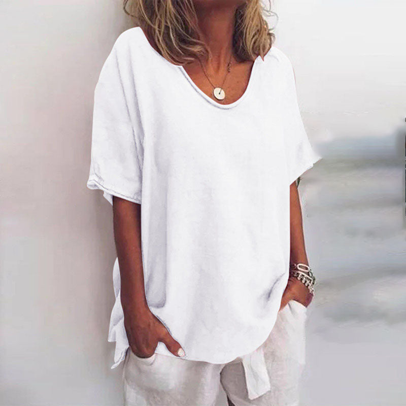 Megan | Refined V-Neck Short Sleeve Blouse