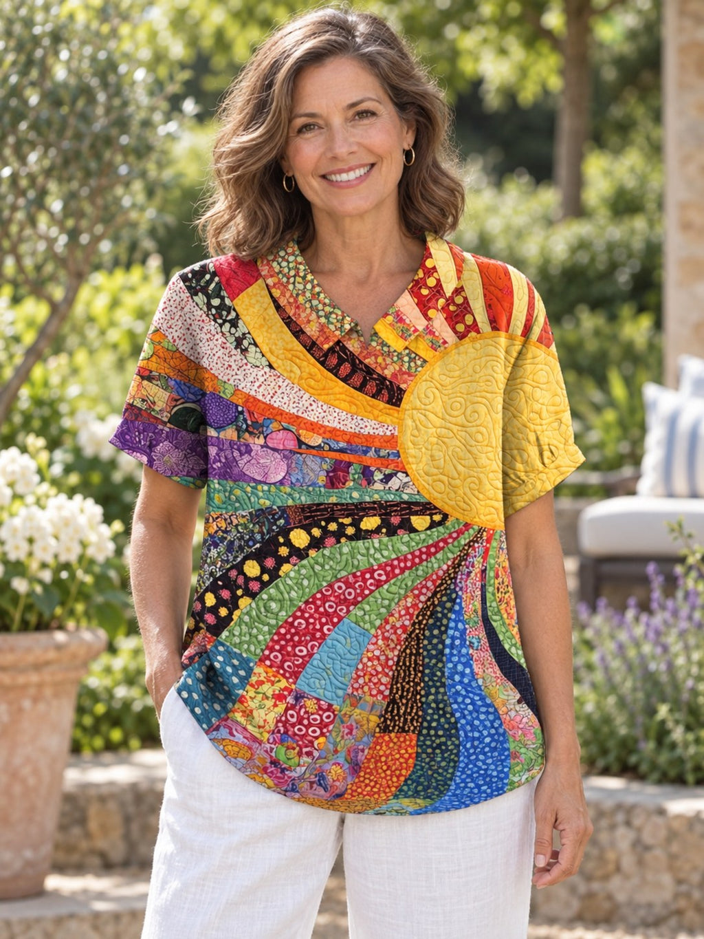 Maine | Elegant Sunburst Patchwork Shirt