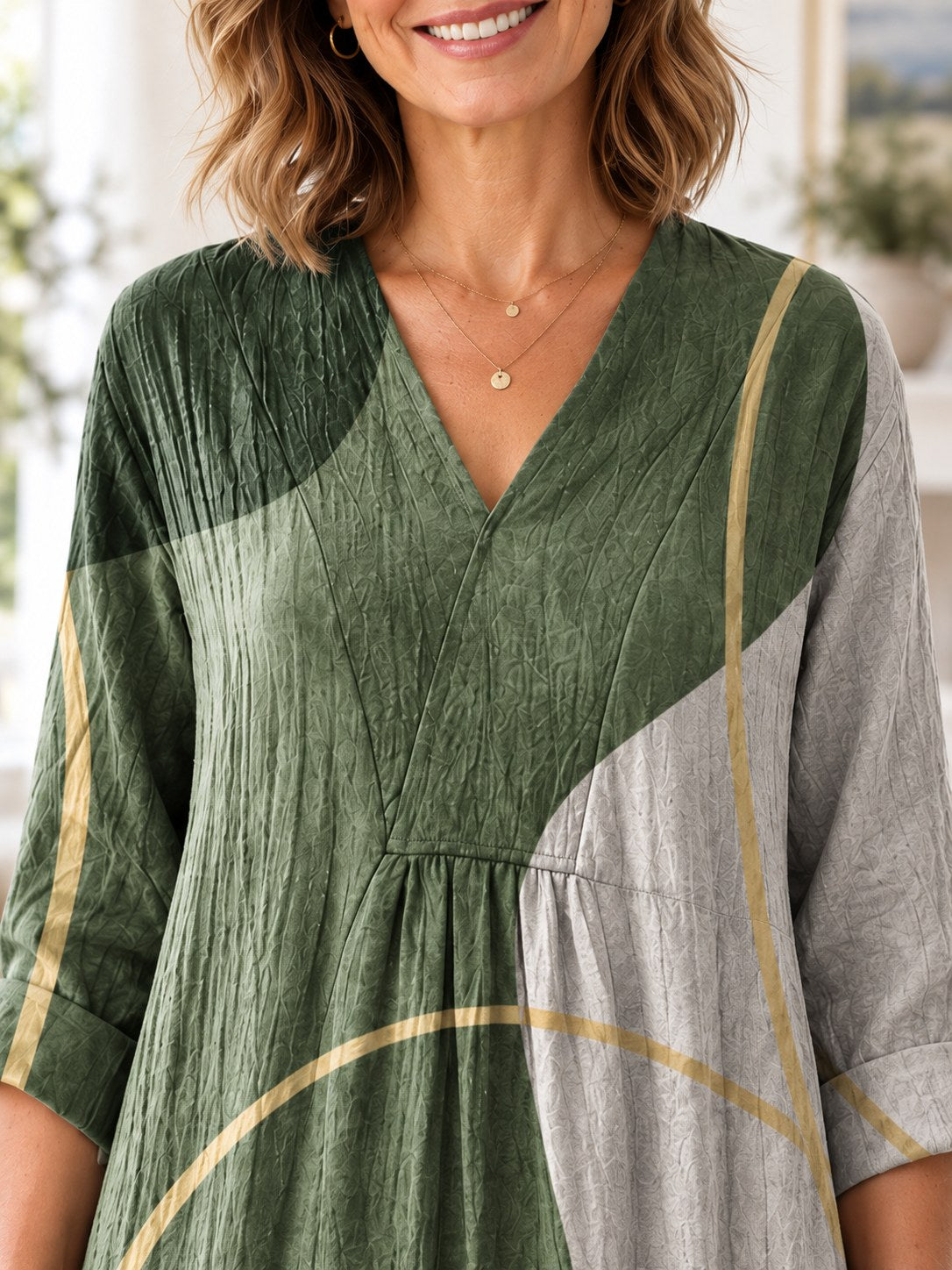 Mariah | Stylish V-Neck Multicolor Dress Image