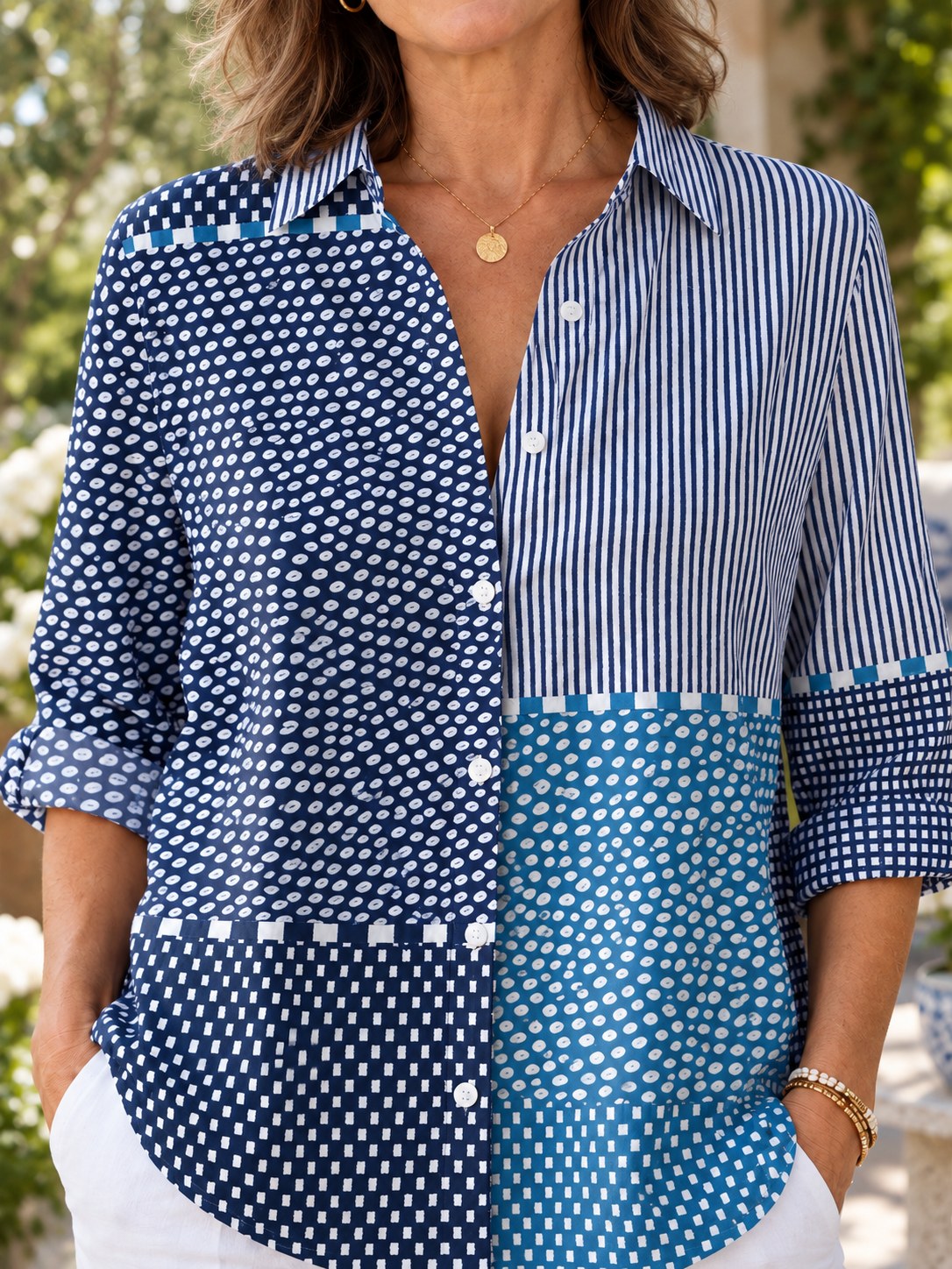 Martha | Classic Ocean Patchwork Blouse Image