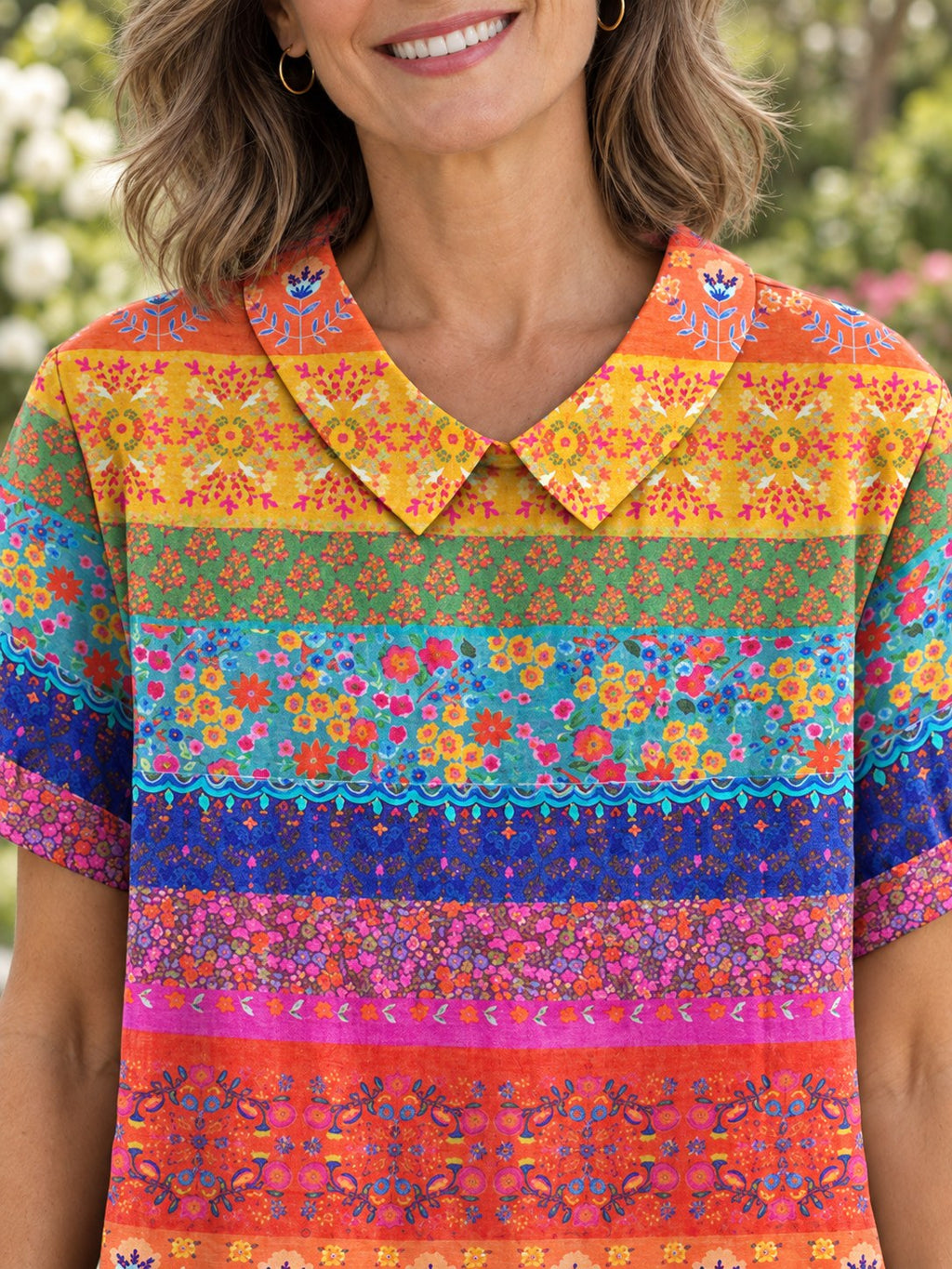 Megan | Elegant Multicolor Floral Striped Shirt