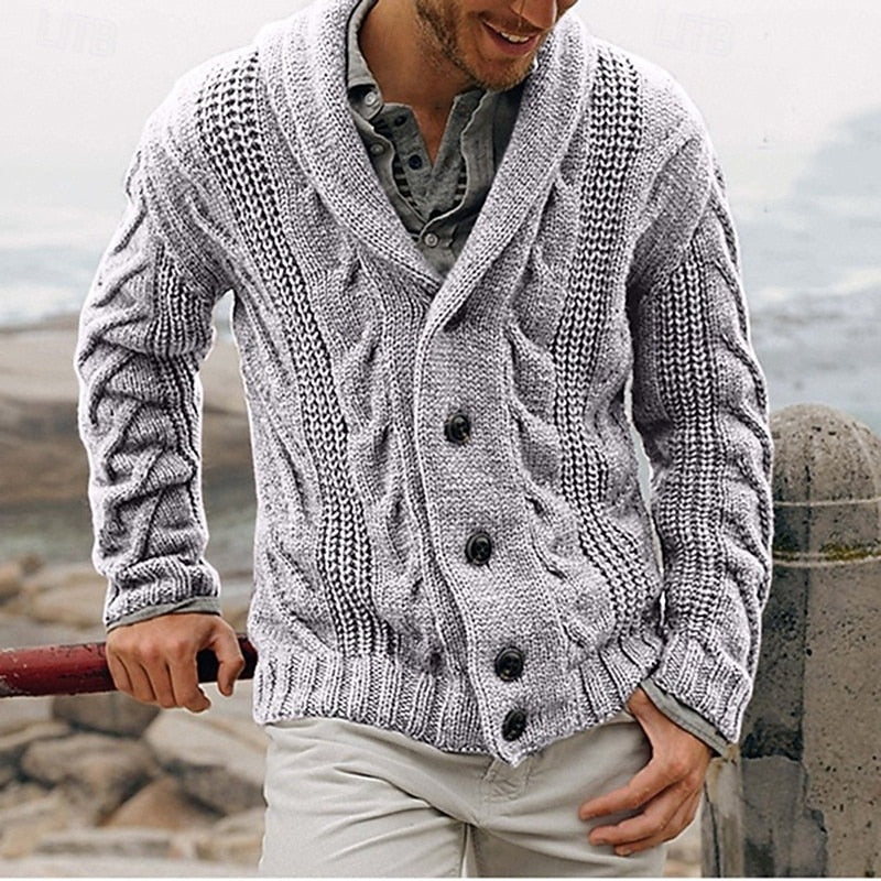 Alaric | Cable-Knit Shawl Collar Cardigan Image