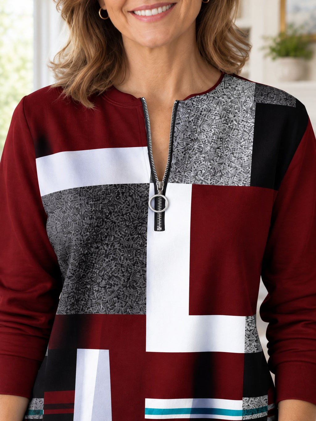 Nancy | Color Block Zip-Neck Sweatshirt