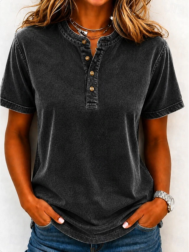 Nora | Relaxed Button-Neck Top Image
