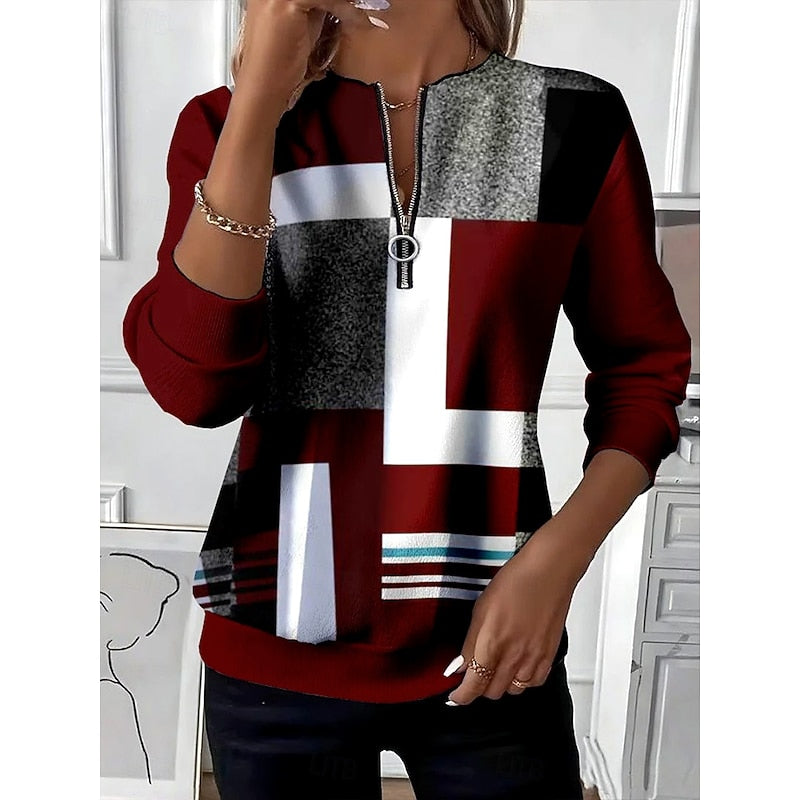 Nancy | Color Block Zip-Neck Sweatshirt Image