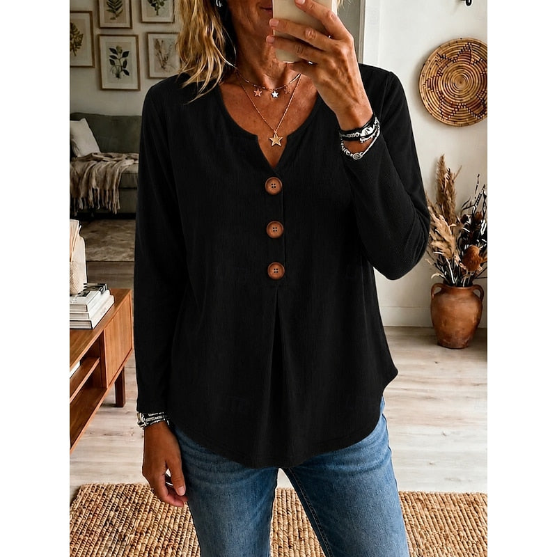 Katherine | Buttoned V-Neck Top Image