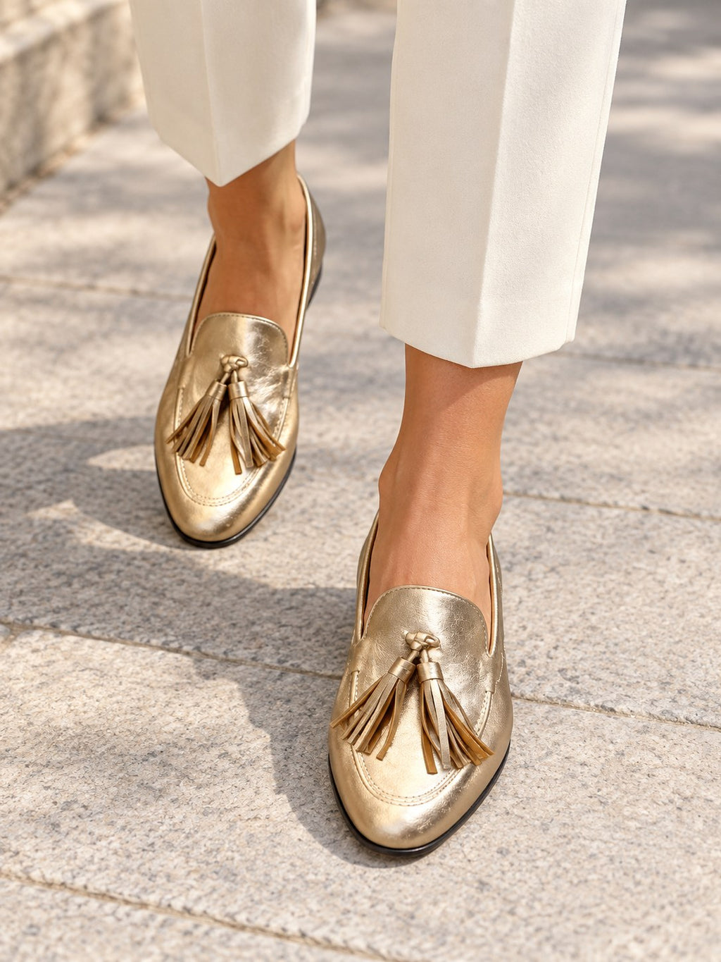 Pearl | Elegant Gold Tassels Loafers