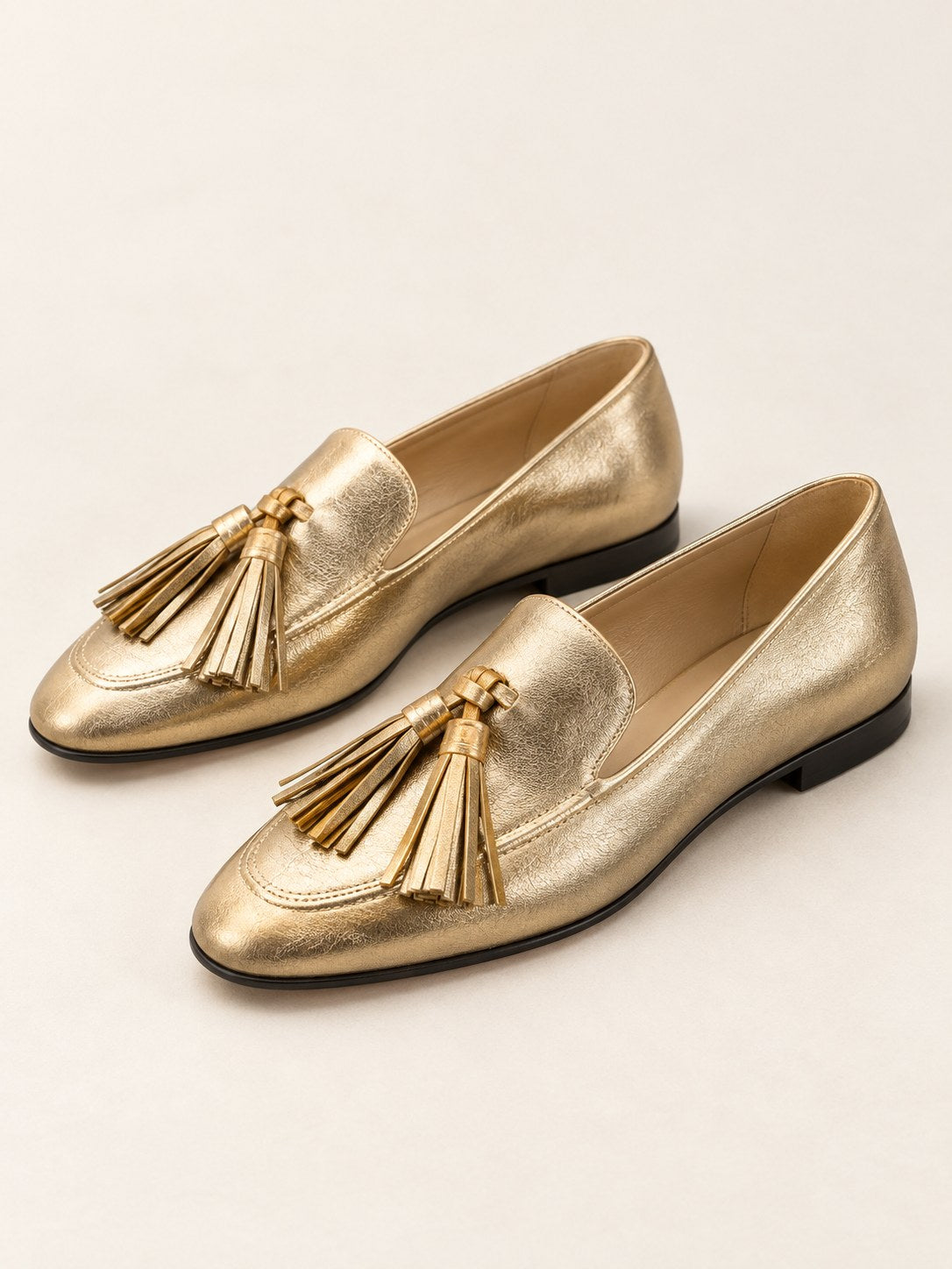 Pearl | Elegant Gold Tassels Loafers