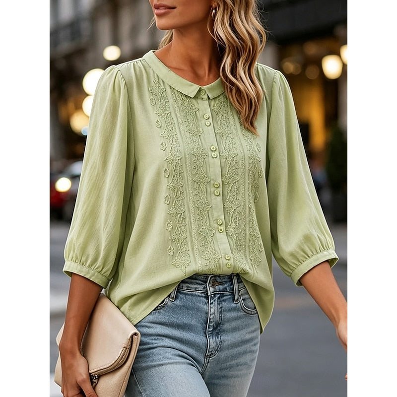 Paige | Embroidered Peter Pan Collar Blouse Image