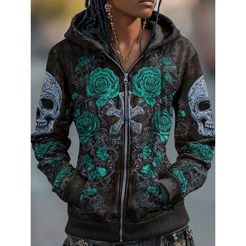 Willow | Skull & Rose Halloween Zip-Up Hoodie Image