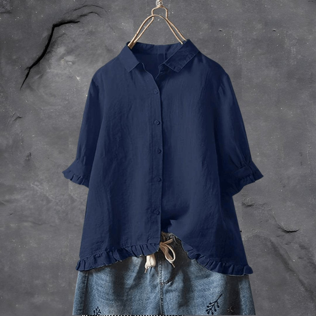Willa | Ruffle-Hem Collared Blouse Image
