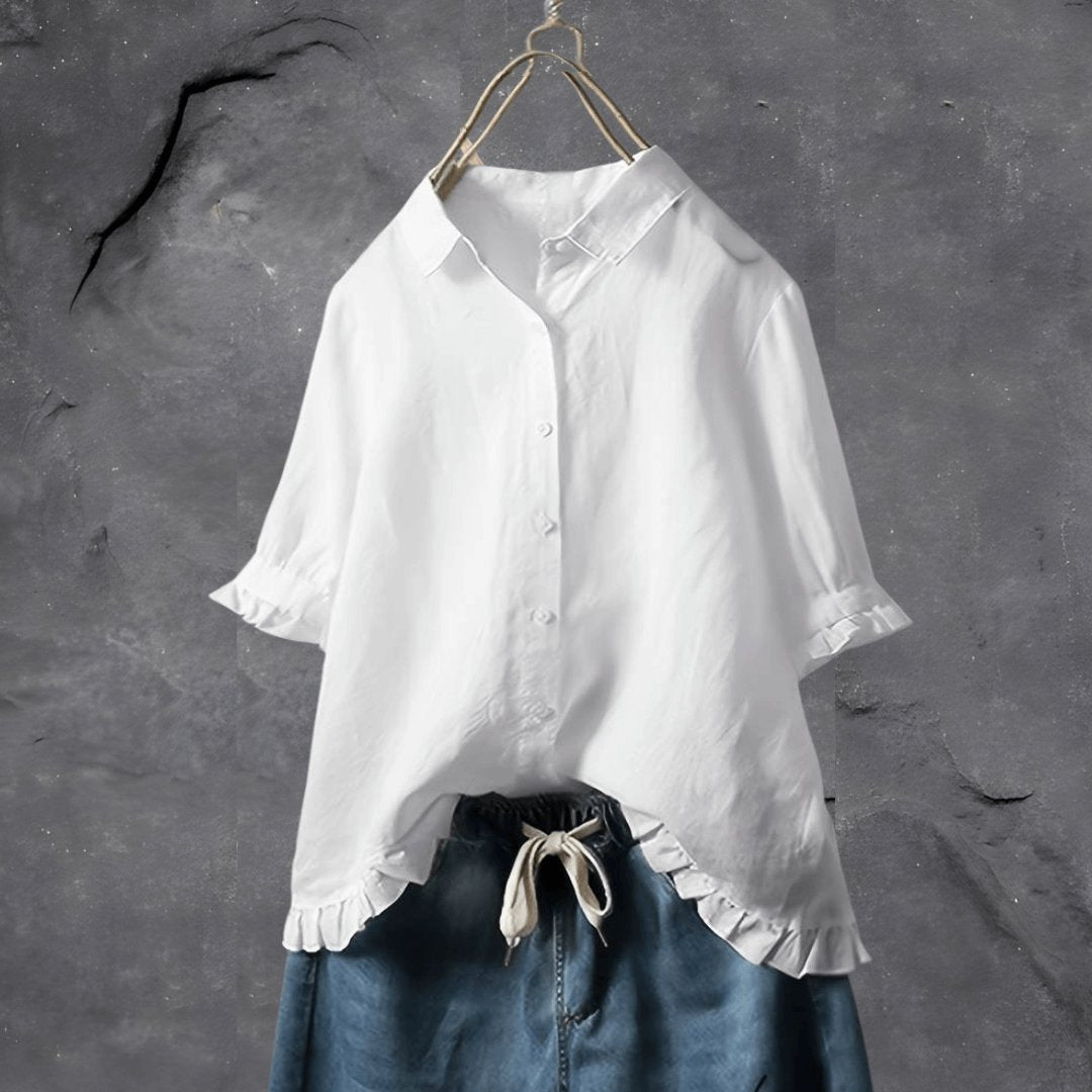 Willa | Ruffle-Hem Collared Blouse Image
