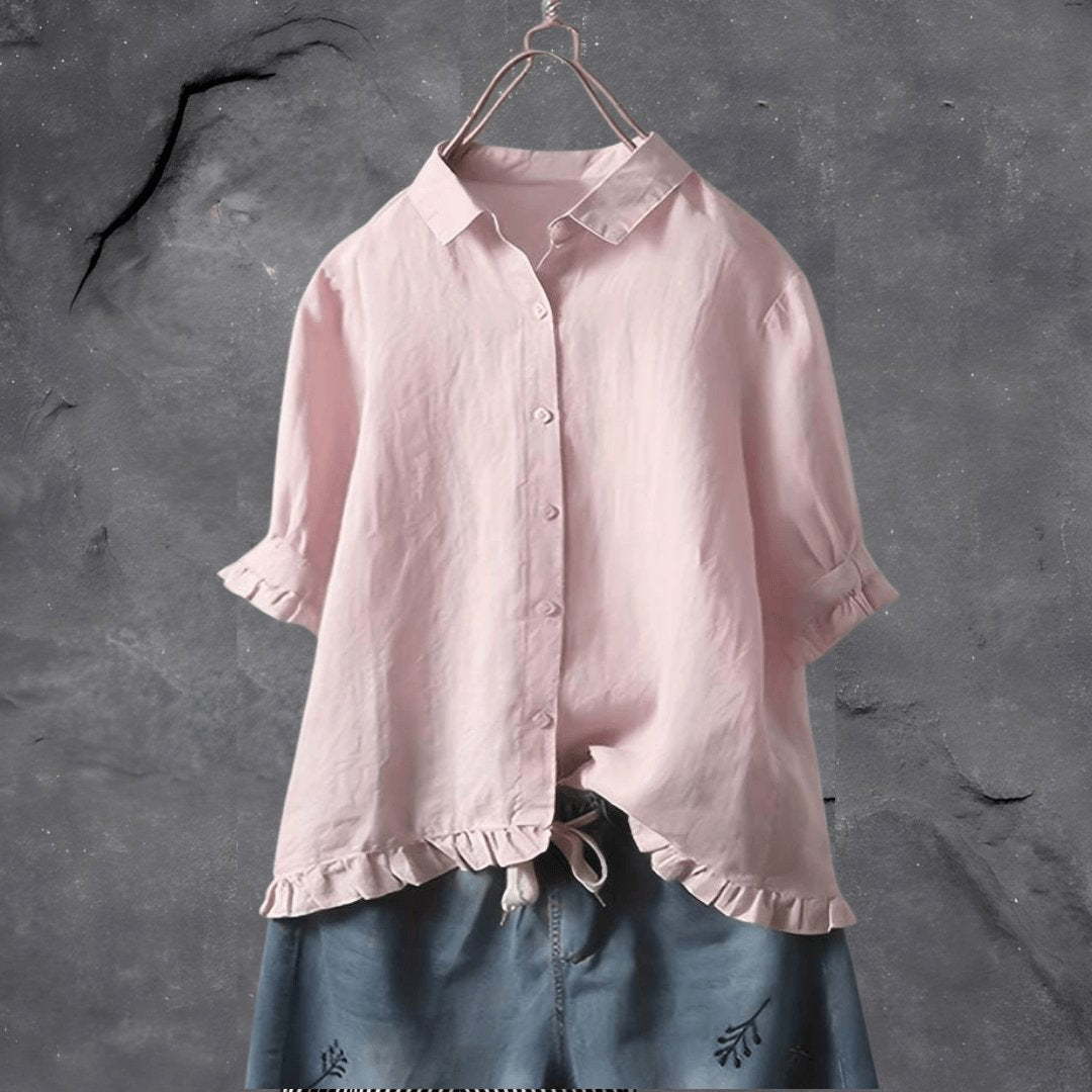 Willa | Ruffle-Hem Collared Blouse Image