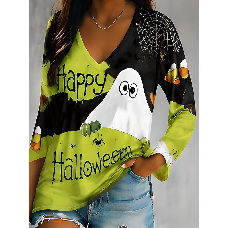 Autumn | Halloween Graphic V-Neck Top Image