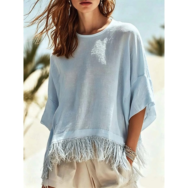 Vera | Fringe-Hem Relaxed Blouse Image