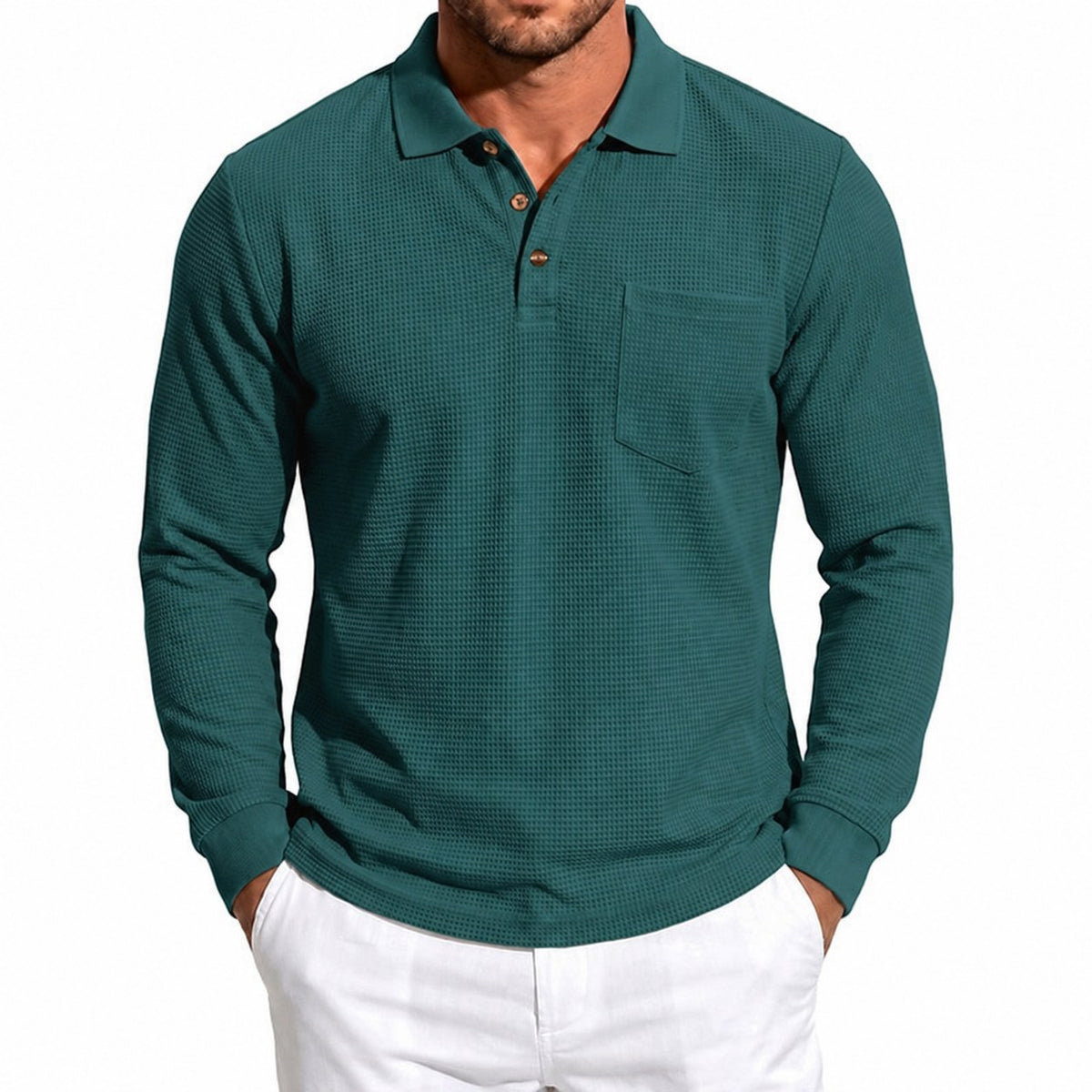 Quentin | Textured Long-Sleeve Polo Shirt Image