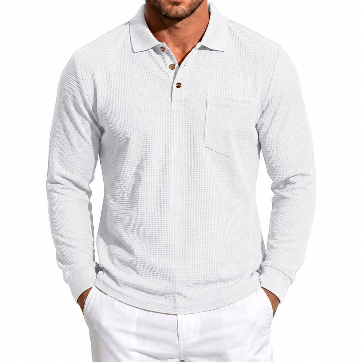 Quentin | Textured Long-Sleeve Polo Shirt Image