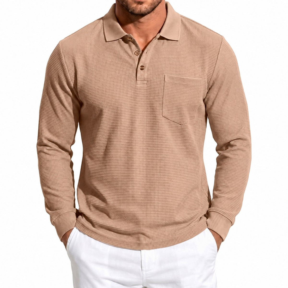 Quentin | Textured Long-Sleeve Polo Shirt